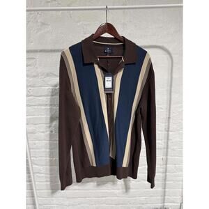 Ben Sherman Men's Brown and Blue Striped Polo Sweater